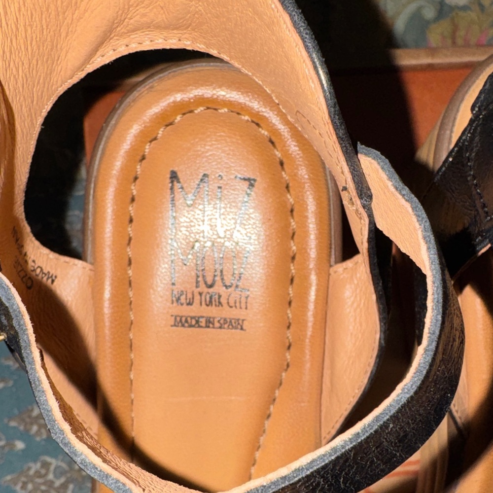 Miz Mooz Black Leather Ankle-Strap Sandals with Braided Front - Picture 2 of 11